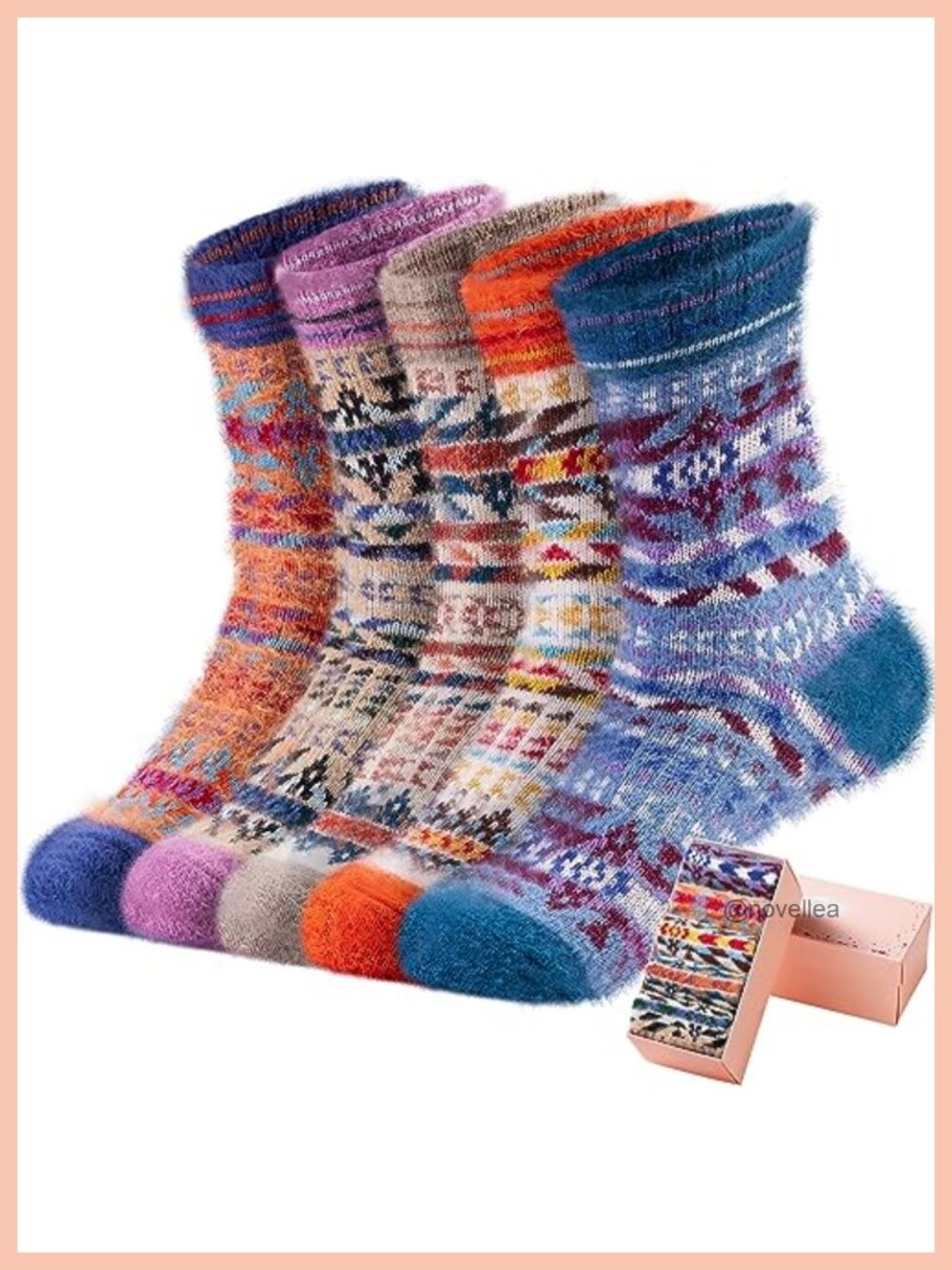 Wool Knit Thick Warm Winter Fuzzy Crew Socks 5 Pairs Soft Thermal